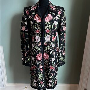 Floral Embroidered Black Coat